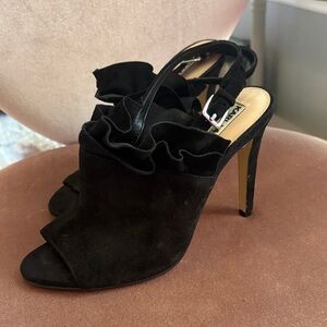 Suede Black Ruffle Heels
